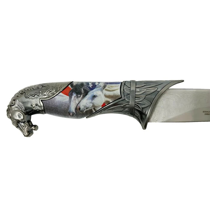 Rex Distributor Stars and Stripes horse head fixed blade dagger, 13.75 inches long