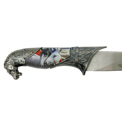 Rex Distributor Stars and Stripes horse head fixed blade dagger, 13.75 inches long