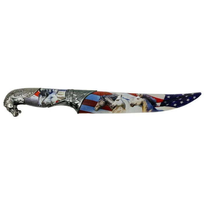 Rex Distributor Stars and Stripes horse head fixed blade dagger, 13.75-inch fantasy knife with patriotic detailing