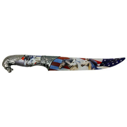 Rex Distributor Stars and Stripes horse head fixed blade dagger, 13.75-inch fantasy knife with patriotic detailing