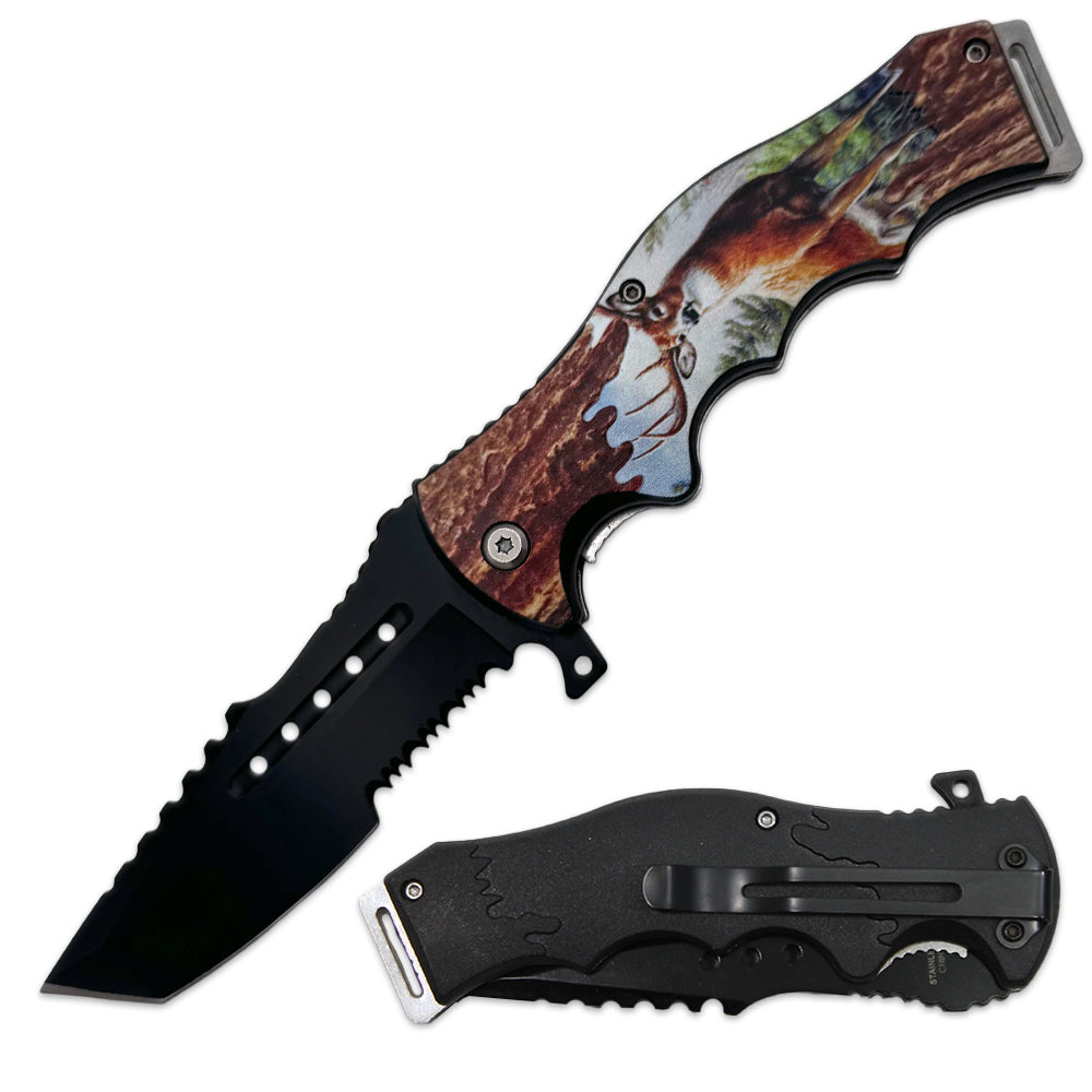KN 1988-DR 4.5" Wood Wild Life Deer Assist-Open Folding Knife