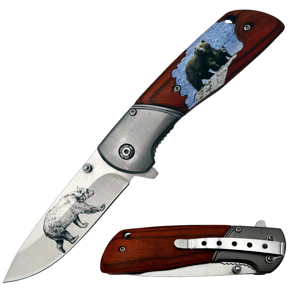 KN 2004-B 4.5" Bear Wood Design Assist-Open Folding Knife
