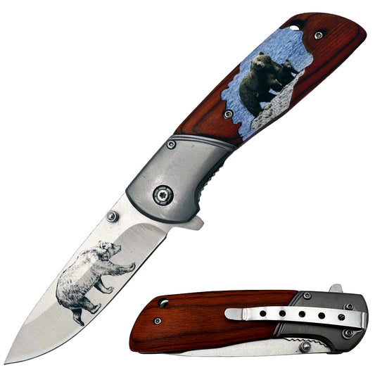 KN 2004-B 4.5" Bear Wood Design Assist-Open Folding Knife