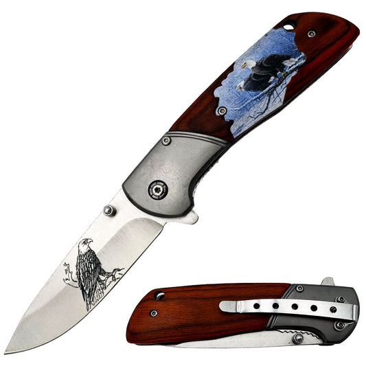 KN 2004-E 4.5" Eagle Wood Design Assist-Open Folding Knife