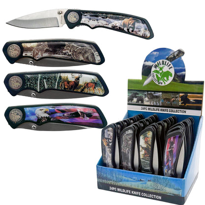 KN 1417 24 Pcs Wild Life Folding Knife Display| 4 Animal Designs