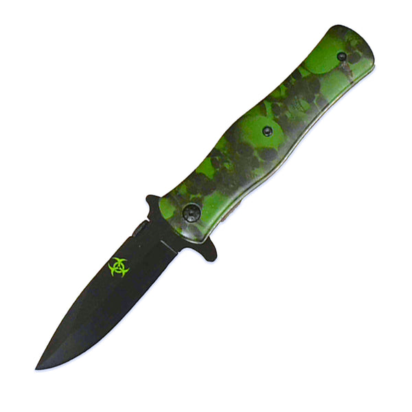 KN 1603-GN 4.5" AOP Skull Green Assist-Open Folding Knife