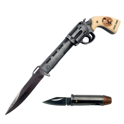 KN 1654-JJ 7" Jessie James Revolver-Style Assist-Open Folding Knife with Mini Bullet Knife