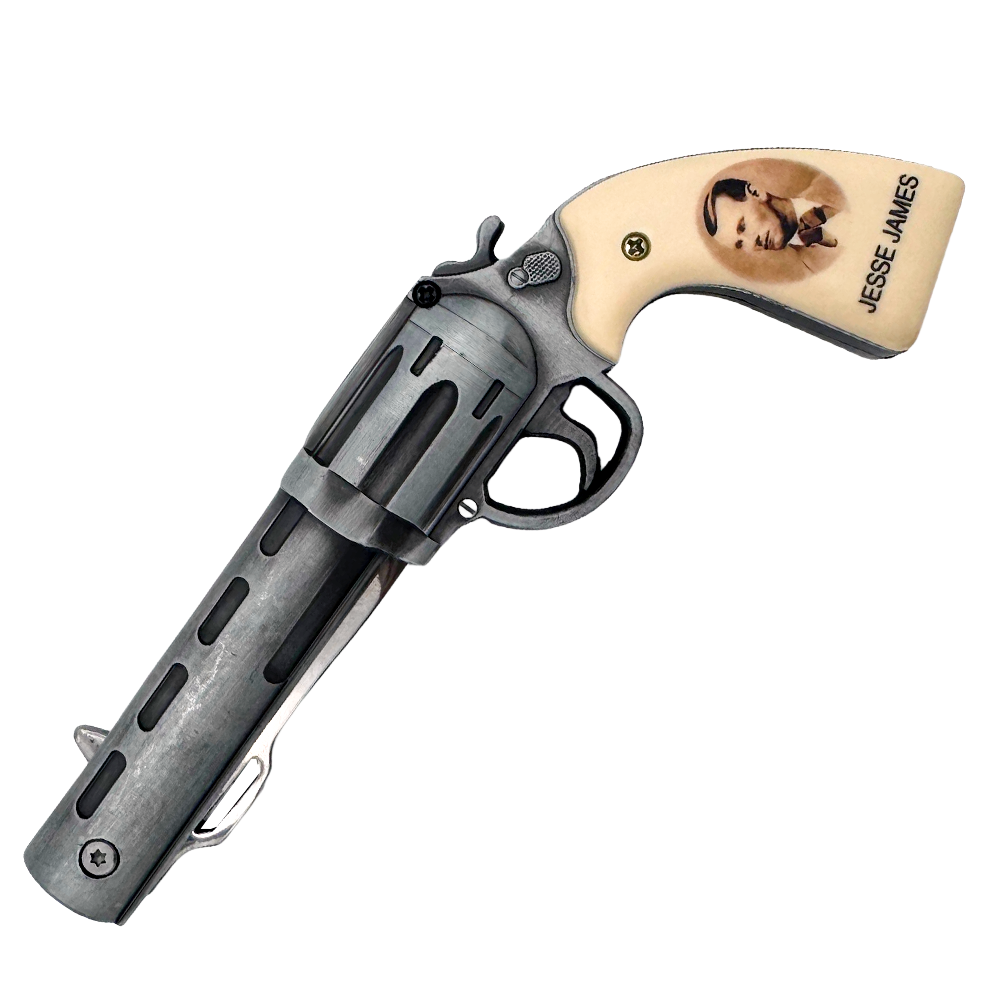 KN 1654-JJ 7" Jessie James Revolver-Style Assist-Open Folding Knife with Mini Bullet Knife
