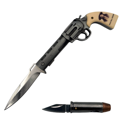 KN 1654-WB 7" Wild Bill Hickok Revolver-Style Assist-Open Folding Knife with Mini Bullet Knife