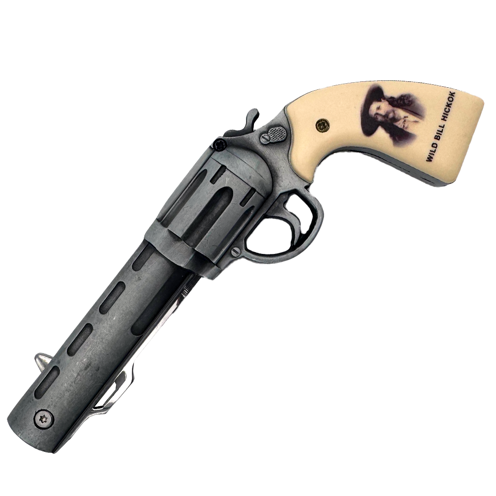 KN 1654-WB 7" Wild Bill Hickok Revolver-Style Assist-Open Folding Knife with Mini Bullet Knife