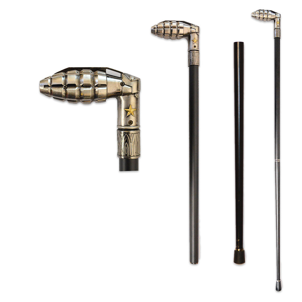 Rex Distributor silver grenade handle walking cane staff with rubber foot, 36-inch KN 1687-GR