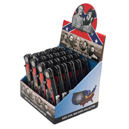 Set of 24 Civil War knives from Rex Distributor, Inc., each approximately 3 inches, arranged in a display set.