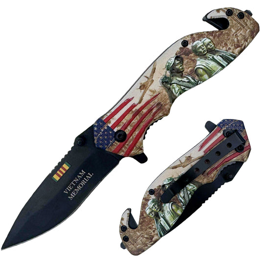 Rex Distributor KN 1855 Vietnam Veterans Memorial 3D Rescue Folding Knife, spring-assisted tactical knife with memorial engraving