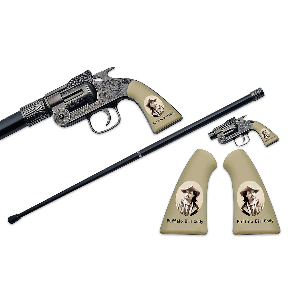 36-inch Buffalo Bill revolver-handle walking cane with rubber foot by Rex Distributor, Inc.