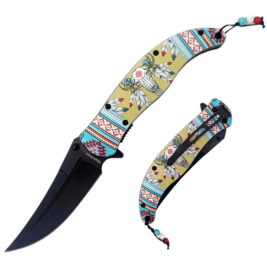 Rex Distributor KN 1979 5-inch American Heritage trailing point folding knife with spring-assisted opening and tactical design.
