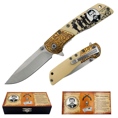 KN 2003-DH 3.5" Doc Holliday 1851-1887 Gift Box Assist-Open Folding Knife