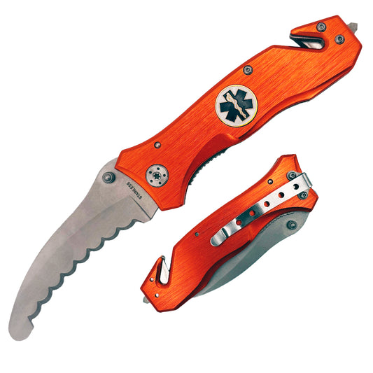 Orange Rex Distributor EMS rescue folding knife with belt clip, 4.5-inch manual folding knife for emergency use