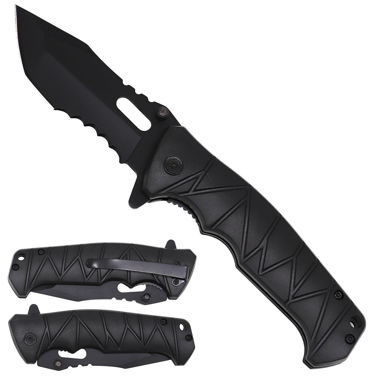 Black Shadow Assist-Open Folding Knife by Rex Distributor, Inc., 4.5-inch spring-assisted tactical knife with belt clip.