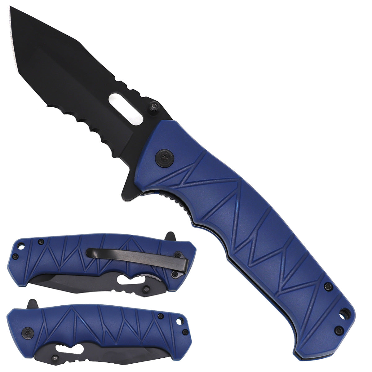 Rex Distributor KS 1025-NV Navy Shadow folding tactical knife with assist-open mechanism and belt clip, 4.5-inch blade.