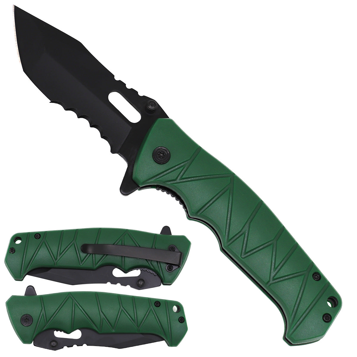 Rex Distributor KS 1025-GN green Shadow assist-open folding tactical knife with belt clip, 4.5-inch blade, spring-assisted mechanism.