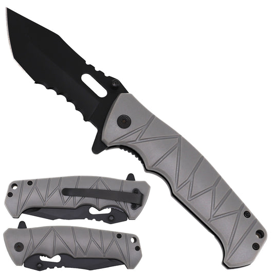 Rex Distributor KS 1025-GY grey shadow assist-open folding tactical knife with belt clip, 4.5-inch blade, spring-assisted opening.