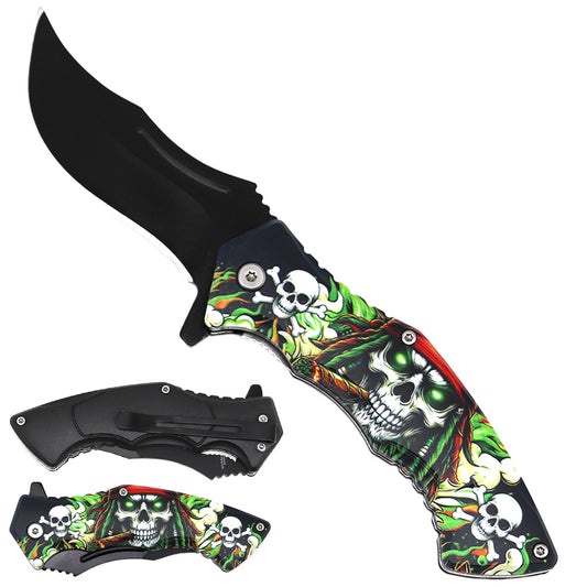 Rex Distributor KS 1340-SK5 4.5-inch skeleton trailing point folding knife with spring-assisted open, tactical design.