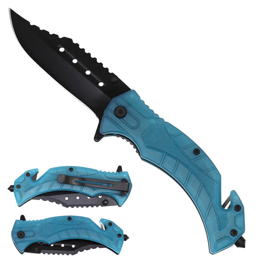 KS 1397-BL 4.5" Blue Clear ABS Assist-Open Rescue Folding Knife