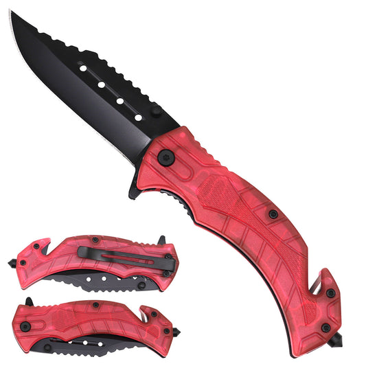 KS 1397-RD 4.5" Red Clear ABS Assist-Open Rescue Folding Knife