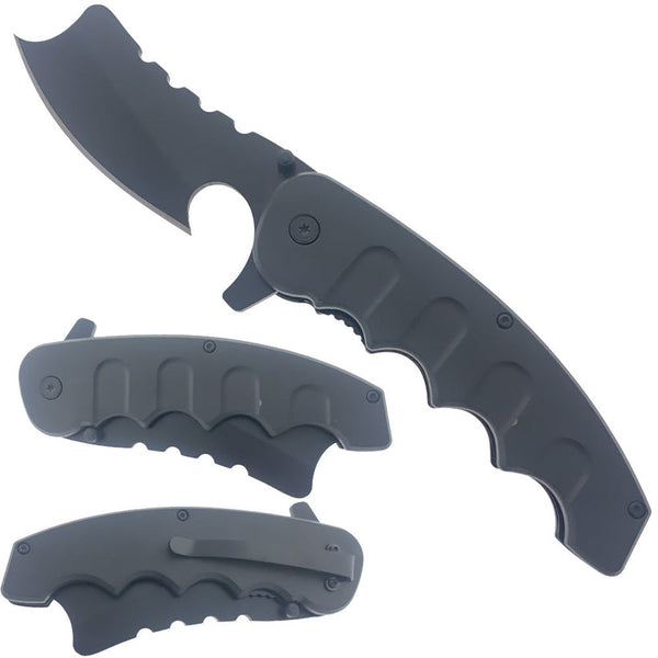 KS 1680-BK 5" Black Handle Axe Blade Assist-Open Folding Knife