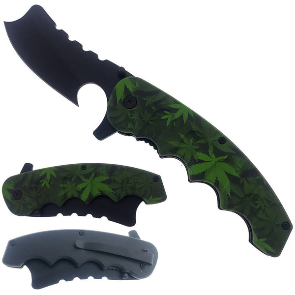 KS 1680-MA 5" Marijuana Handle Axe Blade Assist-Open Folding Knife