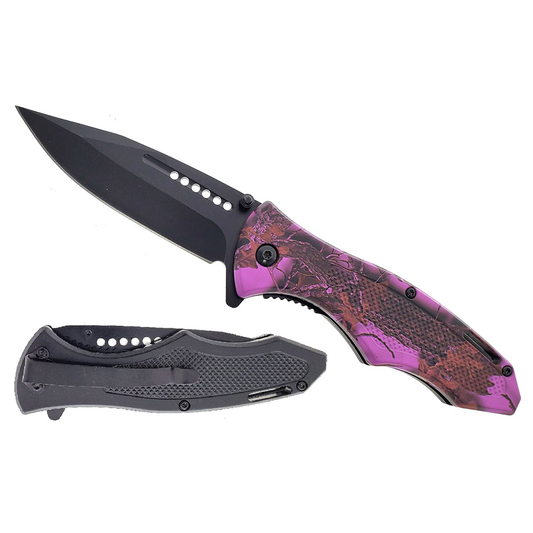 KS 1973-PF 4.5" Assist-Open Tactical Purple Woodland Camo Design Folding Knife