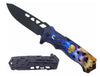 KS 2451-BY 4.5" Blue Yellow Space Skull Handle Assist-Open Tactical Folding Knife