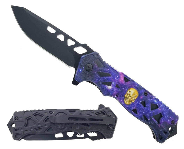 KS 2451-PP 4.5" Purple Skull Handle Assist-Open Tactical Folding Knife