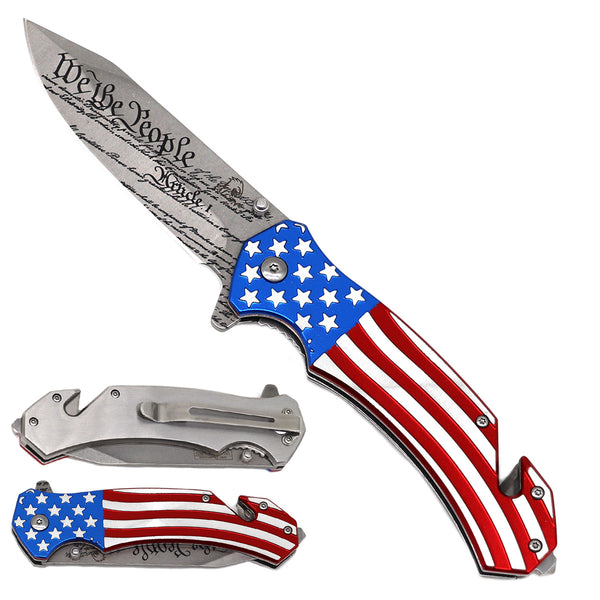 KS 2817-WE 5" Red & Blue USA Flag Assist-Open Rescue Knife