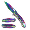 KS 3626-RB 4.75" Rainbow Sleek Stainless Steel Assist-Open Folding Pocket Knife with Belt Clip