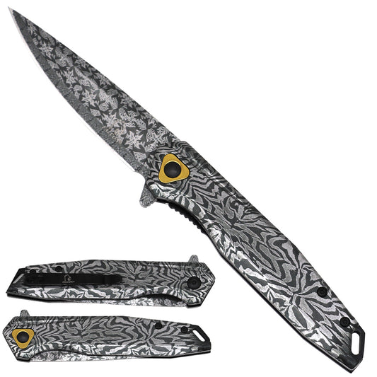 KS 6033-DM2 4.5" Silver Damascus Pattern Tactical Assist-Open Folding Pocket Knife