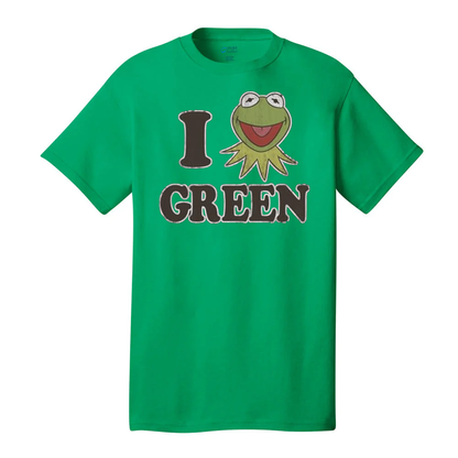 Men's green Kermit the Frog graphic T-shirt by Mad Engine featuring a fun Muppets design on the front.