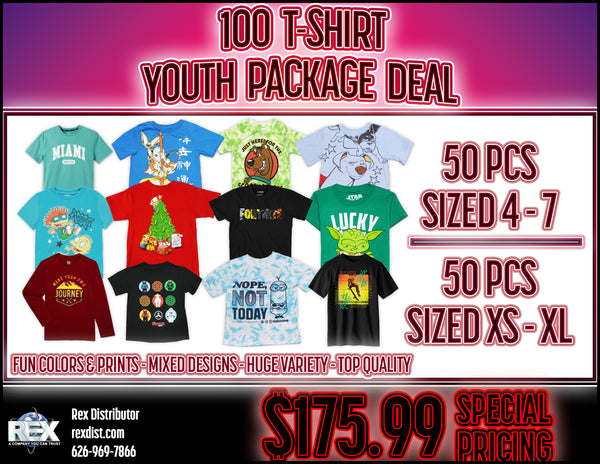 Youth 100 PCS Graphic Tee Mixed Styles Package Deal