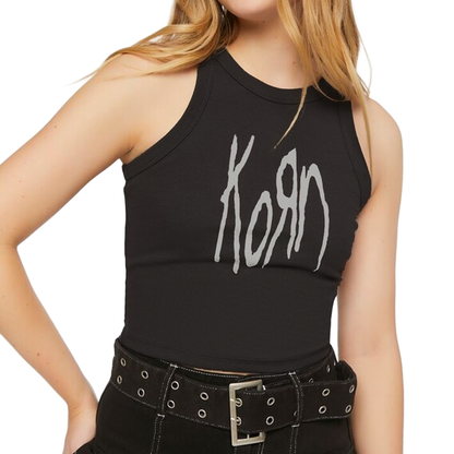 Plus size women's Korn graphic tank top by Rex Distributor, Inc. featuring a bold Korn logo design on comfortable sleeveless style.
