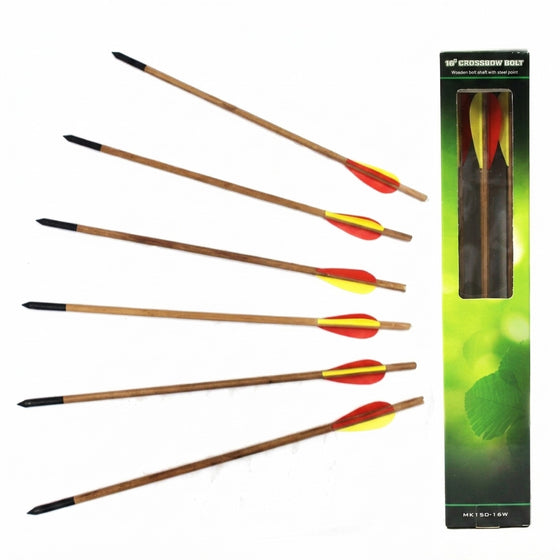 MK 150-16W 16" Wooden Crossbow Arrows – 6-Piece Set
