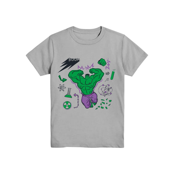Boys Grey Marvel Hulk Scribble Graphic Crew Neck T-shirt, Boys 4-18