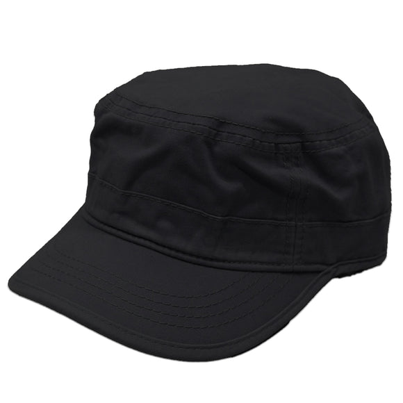 Men's Black Cadet Army Military Fitted Button Cap