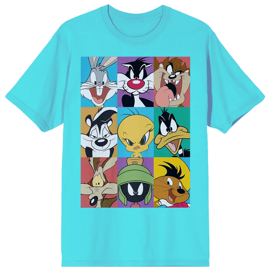 Men's T-shirt featuring Looney Tunes characters in frames, crew neck short sleeve design by Rex Distributor, Inc.