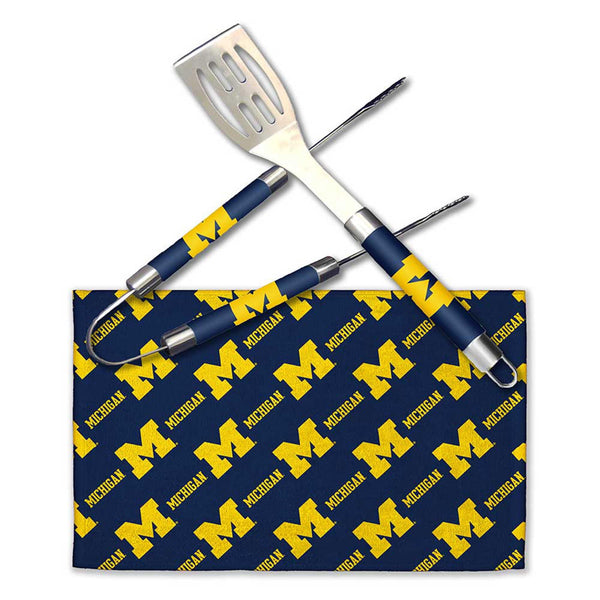 Northwest NCAA 3 Piece BBQ Grill Set: Spatula, Tongs, and Towel, Michigan Wolverines