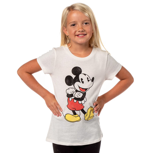 Girls Ivory White Disney Mickey Mouse Vintage Graphic T-Shirt Tee