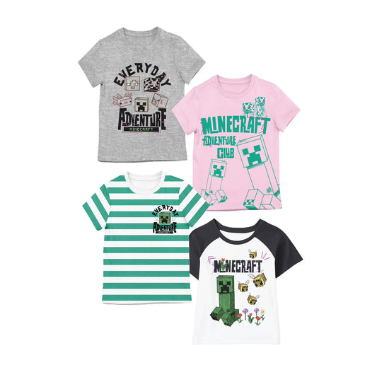 Minecraft Adventure Club 4 Pack Crew Neck Short Sleeve Youth Girl's Tees T-Shirt