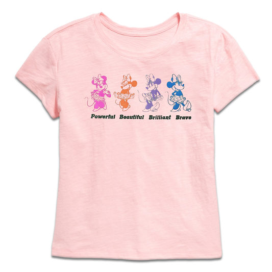 Disney Girls' Minnie Mouse Powerful Beautiful Brilliant Brave Kids Short Sleeve Crewneck T-Shirt