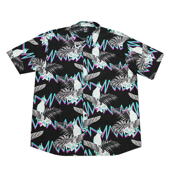 NEFF Neon Floral Wyld Things Woven Cockatoo Summer Spring Break AOP Short Sleeve Button Up Shirt