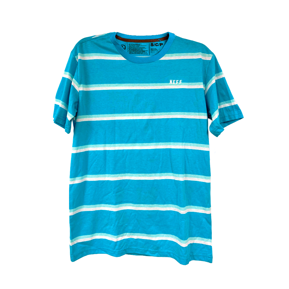 Men's Blue White Stripe NEFF Embroidered Tee T-Shirt