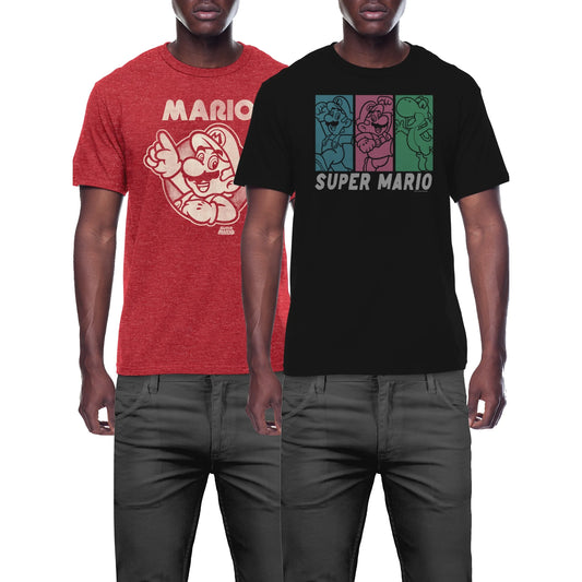 Men's Nintendo Super Mario Bros Close Dimension Graphic Tee T-Shirt, 2-Pack